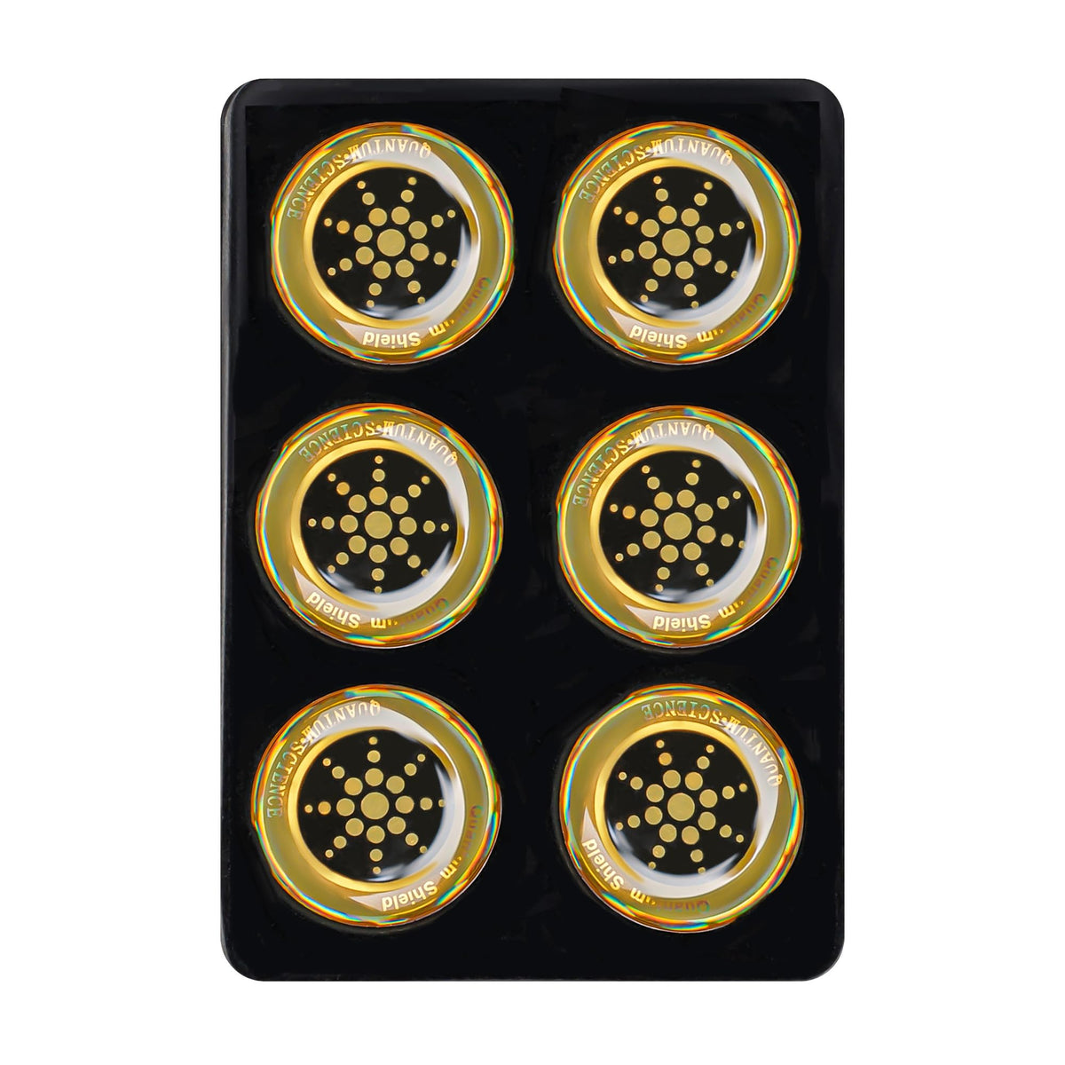 XH-carpet front packaging showing golden EMF sticker set benefit clarity