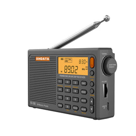 XHDATA R108 front view highlighting its compact, travel-friendly design for on-the-go listening.