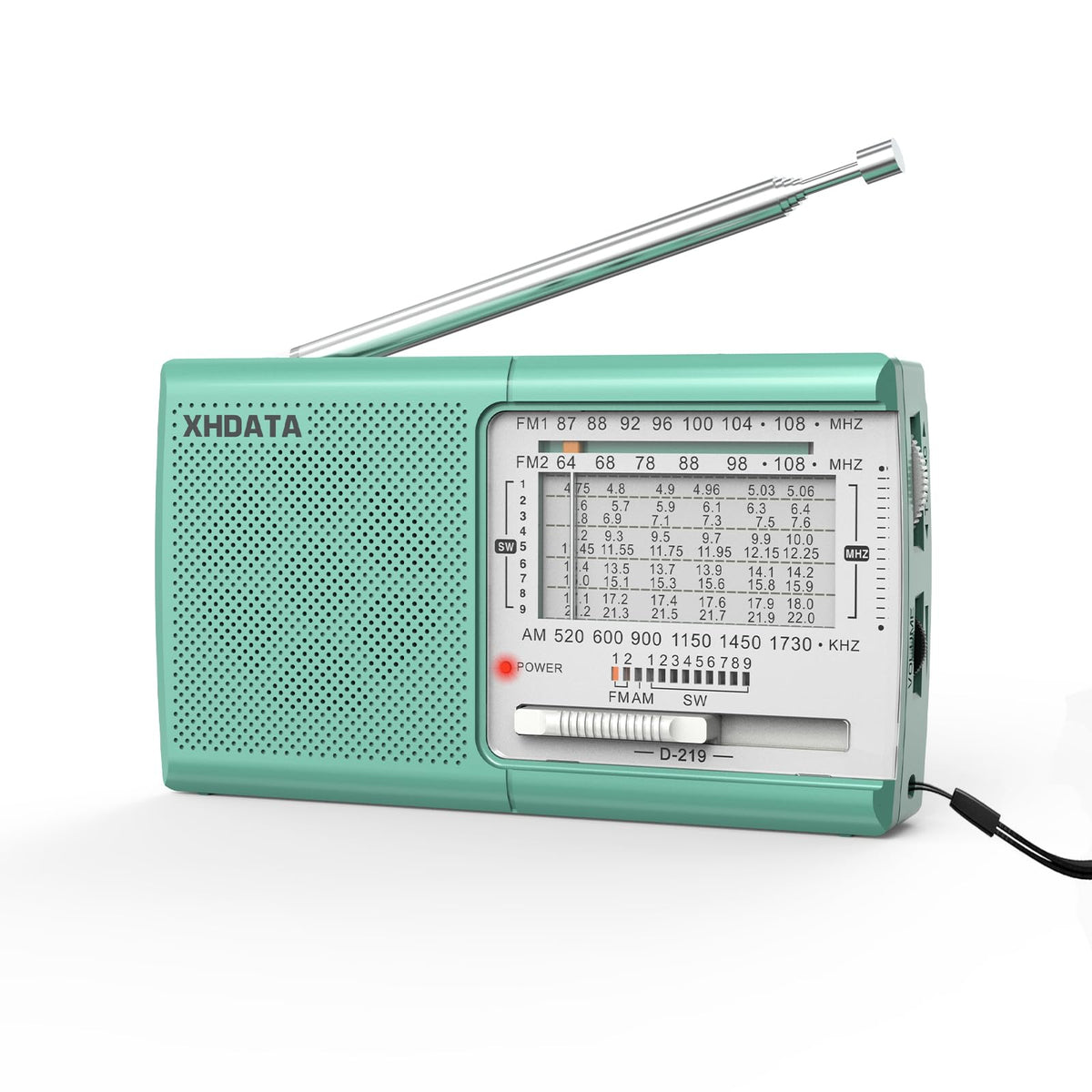 XHDATA D219 front view showing compact design for easy portability