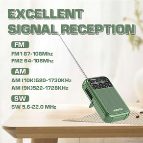 XHDATA D220 control panel highlights simple tuning and volume control.
