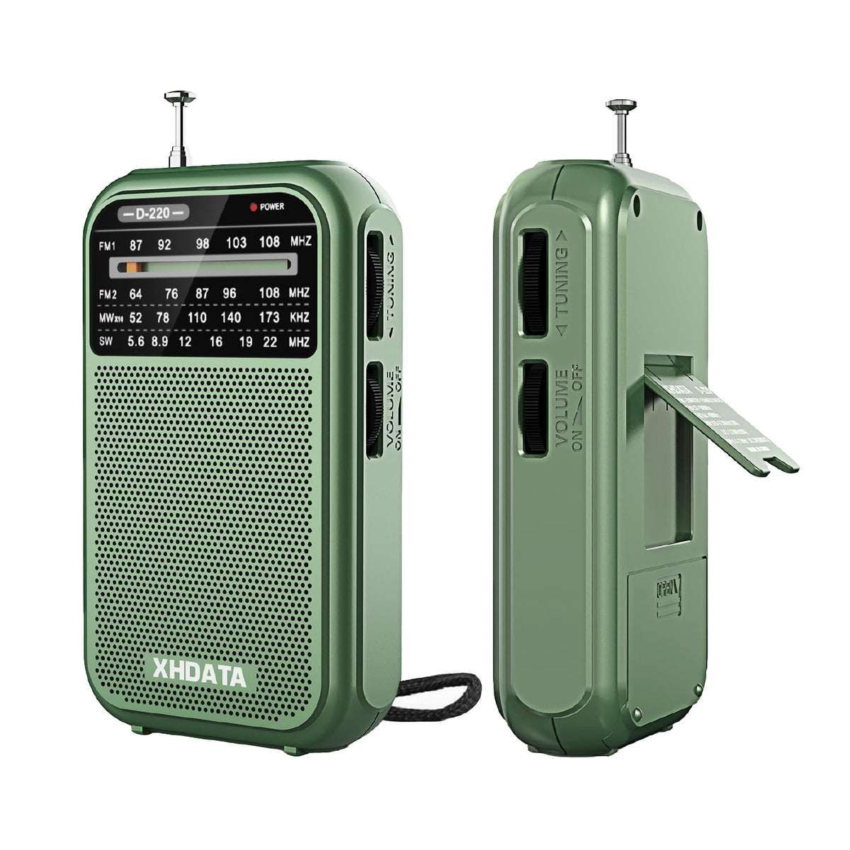XHDATA D220 front view presents a compact pocket radio ideal for easy carry.