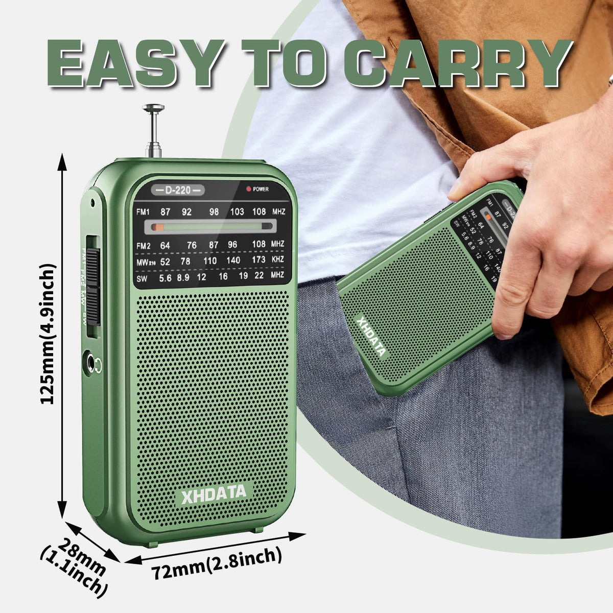 XHDATA D220 side view emphasizes ergonomic one-handed grip.