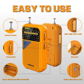 XHDATA D221 built-in speaker and headphone jack for flexible listening.