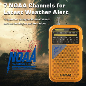 XHDATA D221 compact emergency radio for storm prep and outdoor use.