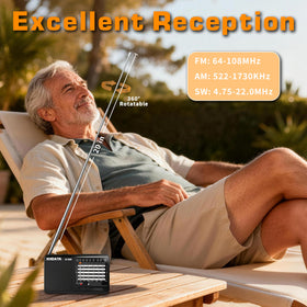 XHDATA D-328 band selector display for AM, FM, and SW listening.