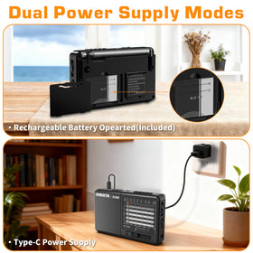 XHDATA D-328 USB power option for flexible charging.