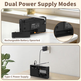 XHDATA D368 replaceable battery powers extended listening sessions.