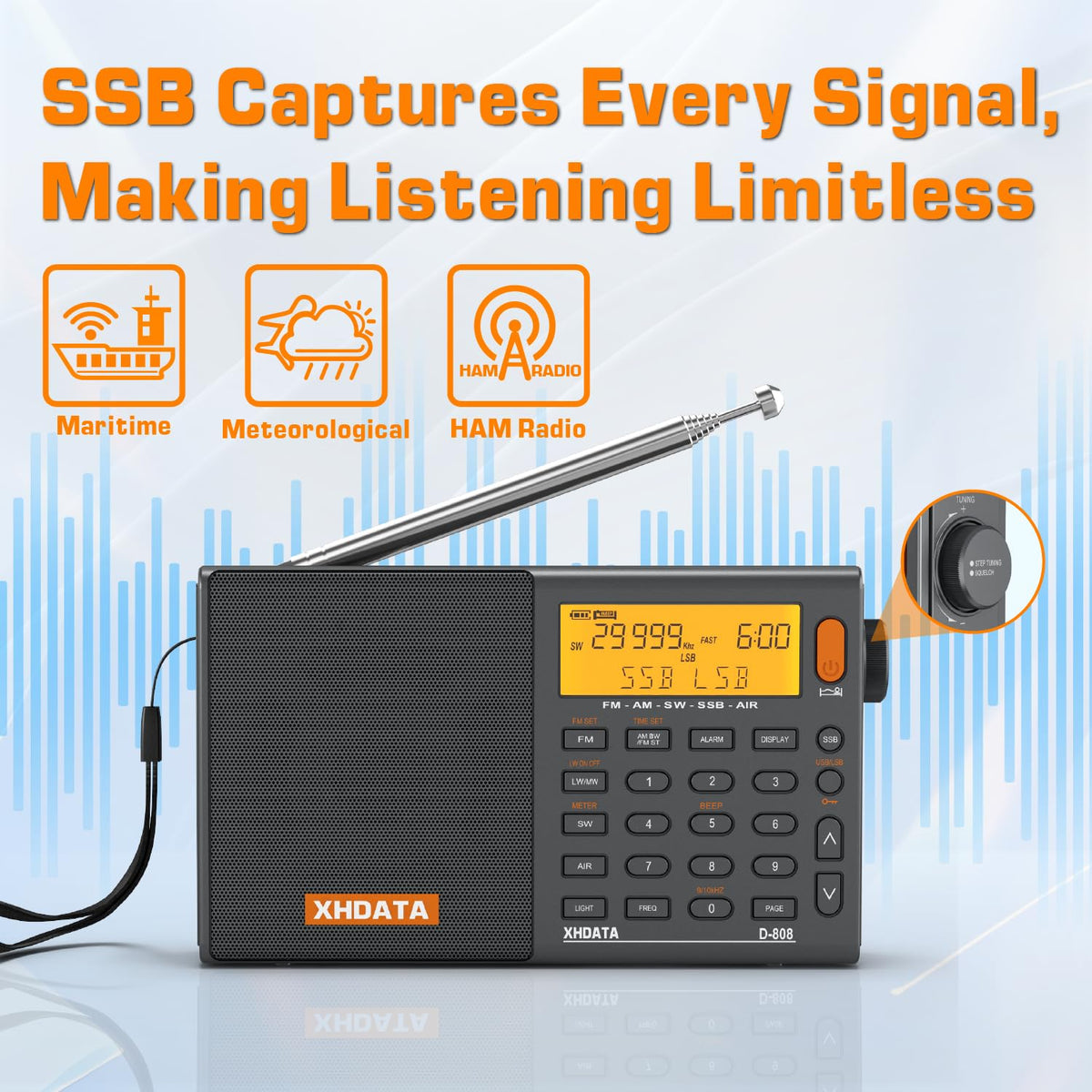 XHDATA D808-speaker-front delivers clear sound with reduced noise