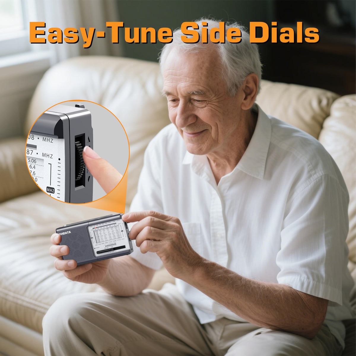 XHDATA D219 control area with headphone jack for private listening and precise tuning