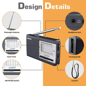 XHDATA D219 telescopic antenna fully extended to improve AM/FM/SW reception range