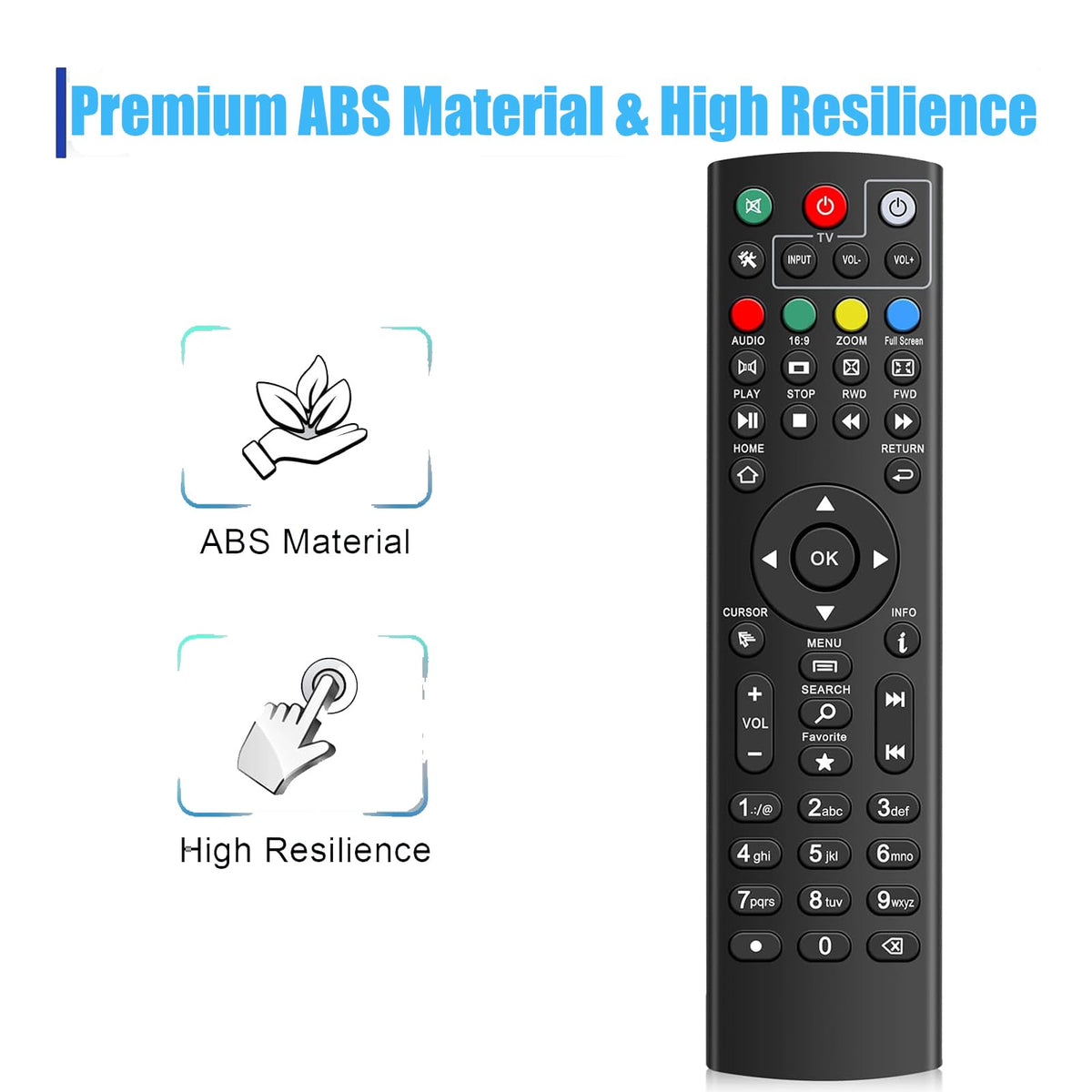 Xiaodib remote in premium ABS and silicone material for durable, comfortable keys.