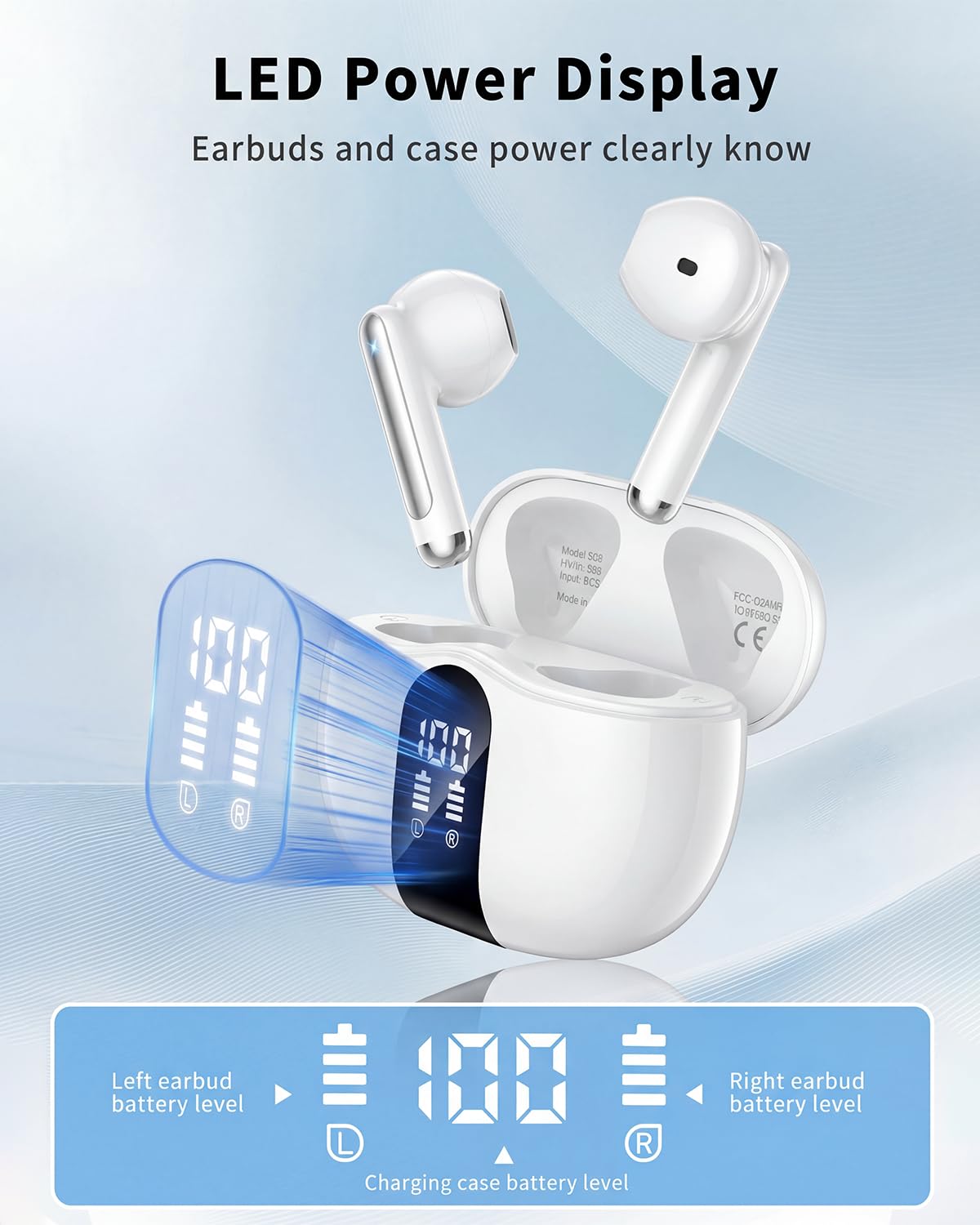 XIAOWTEK S58 earbuds inside the case charging for on-the-go listening