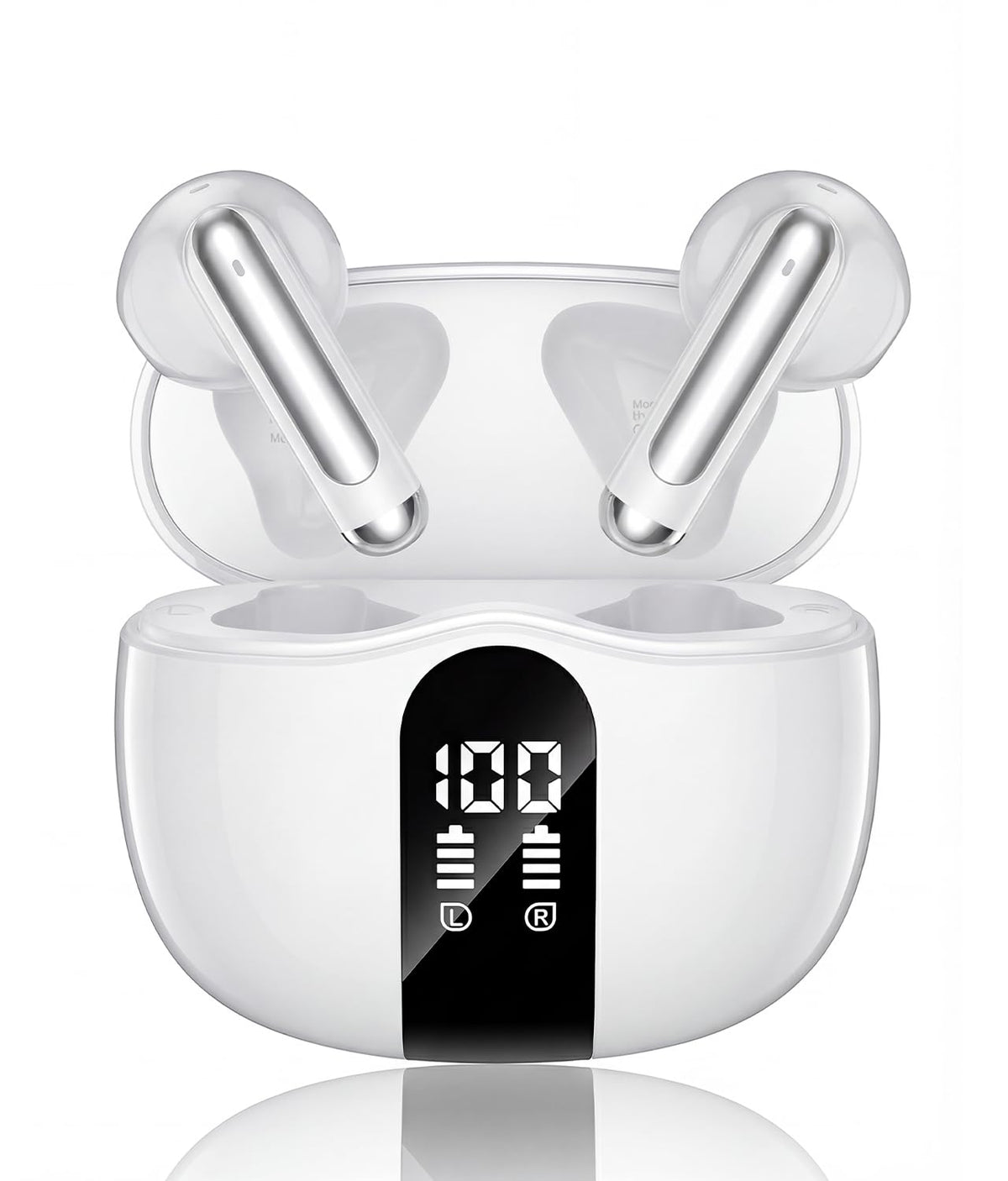 XIAOWTEK S58 earbuds with LED display case showing battery levels for easy charging