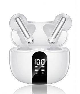 XIAOWTEK S58 earbuds with LED display case showing battery levels for easy charging