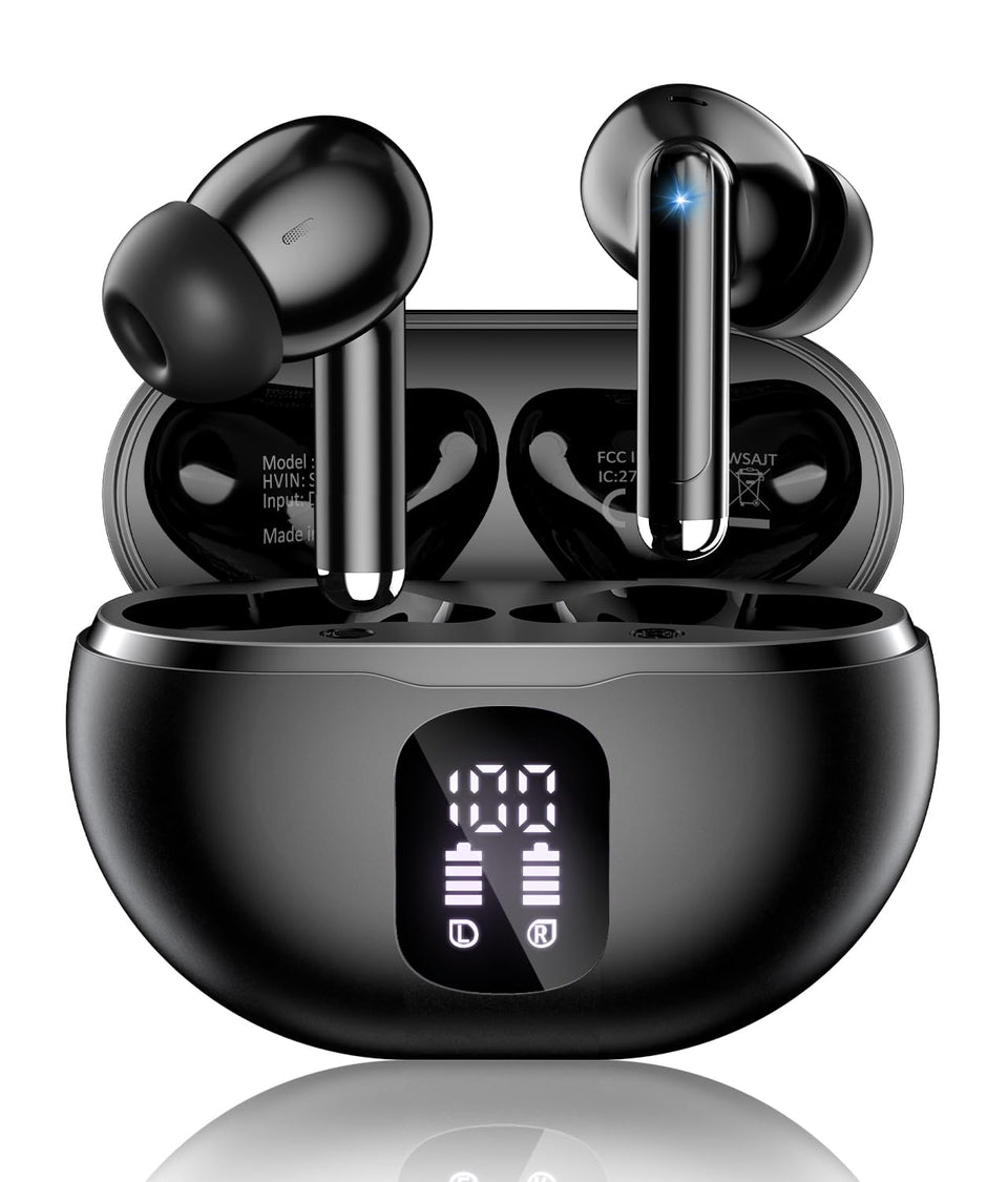 XIAOWTEK S66 earbuds with LED display showing battery level for easy charging.