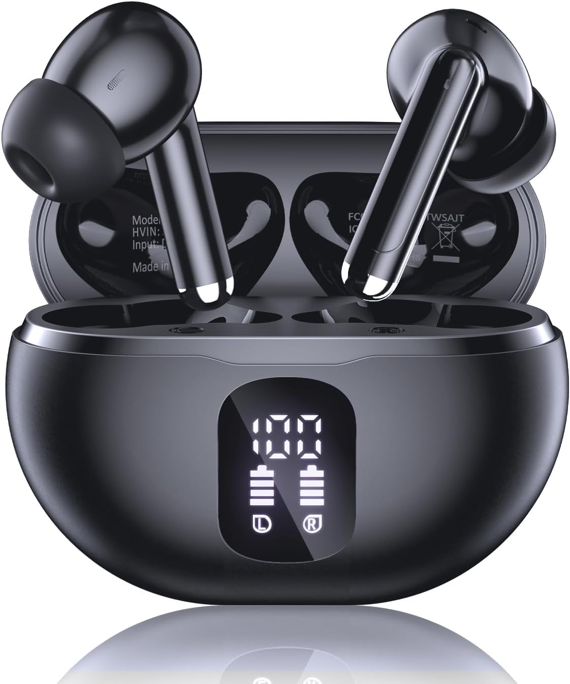 XIAOWTEK wireless earbuds case with LED display showing battery level for easy charging