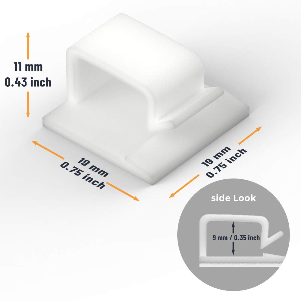 XIAOXI R Shape clip attached to wall demonstrating adhesive setup for tidy cords
