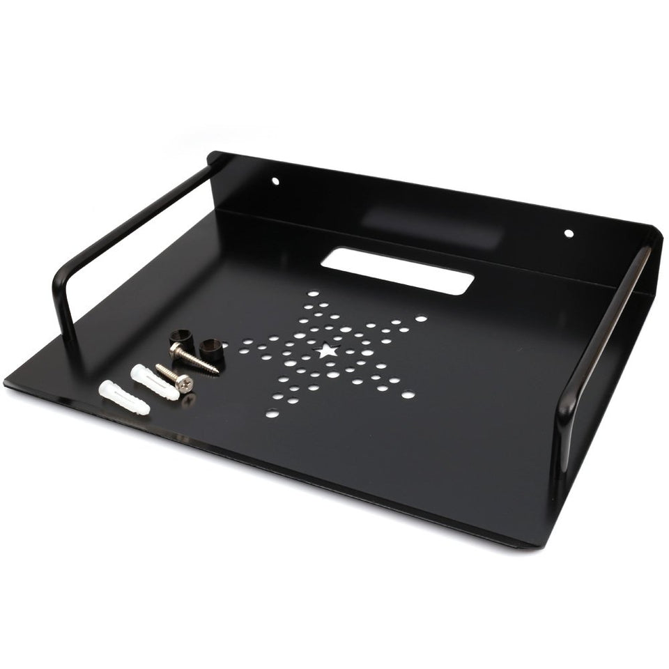 Xiboya textile front view of black aluminum shelf showing compact benefit