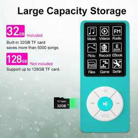 Xidehuy MP3 Player side view showing slim, lightweight design for travel.