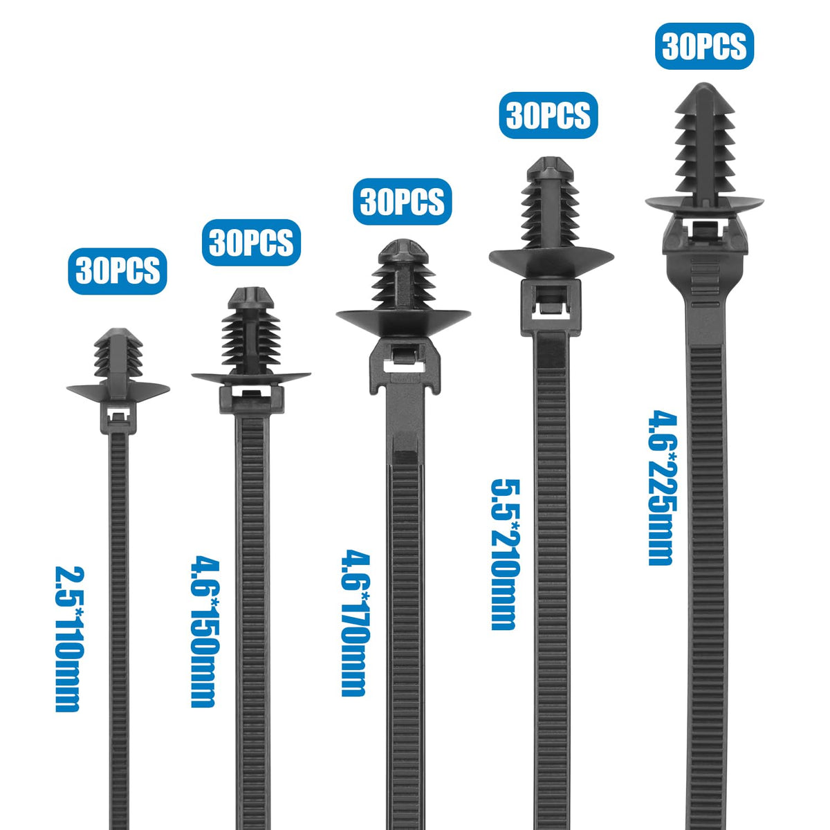 XINGO push mount zip ties Type B bundling automotive harnesses for neat engine bays