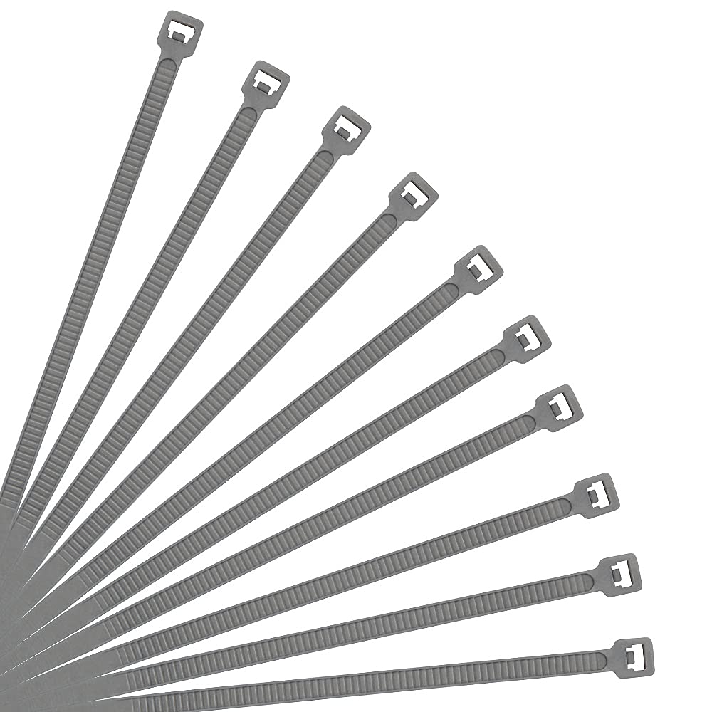XINGO 8-inch silver cable tie secures cables indoors and outdoors.