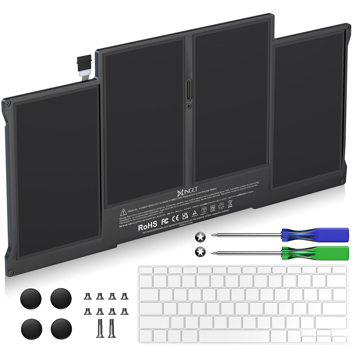 XINGLT front view of replacement battery showing model and benefits
