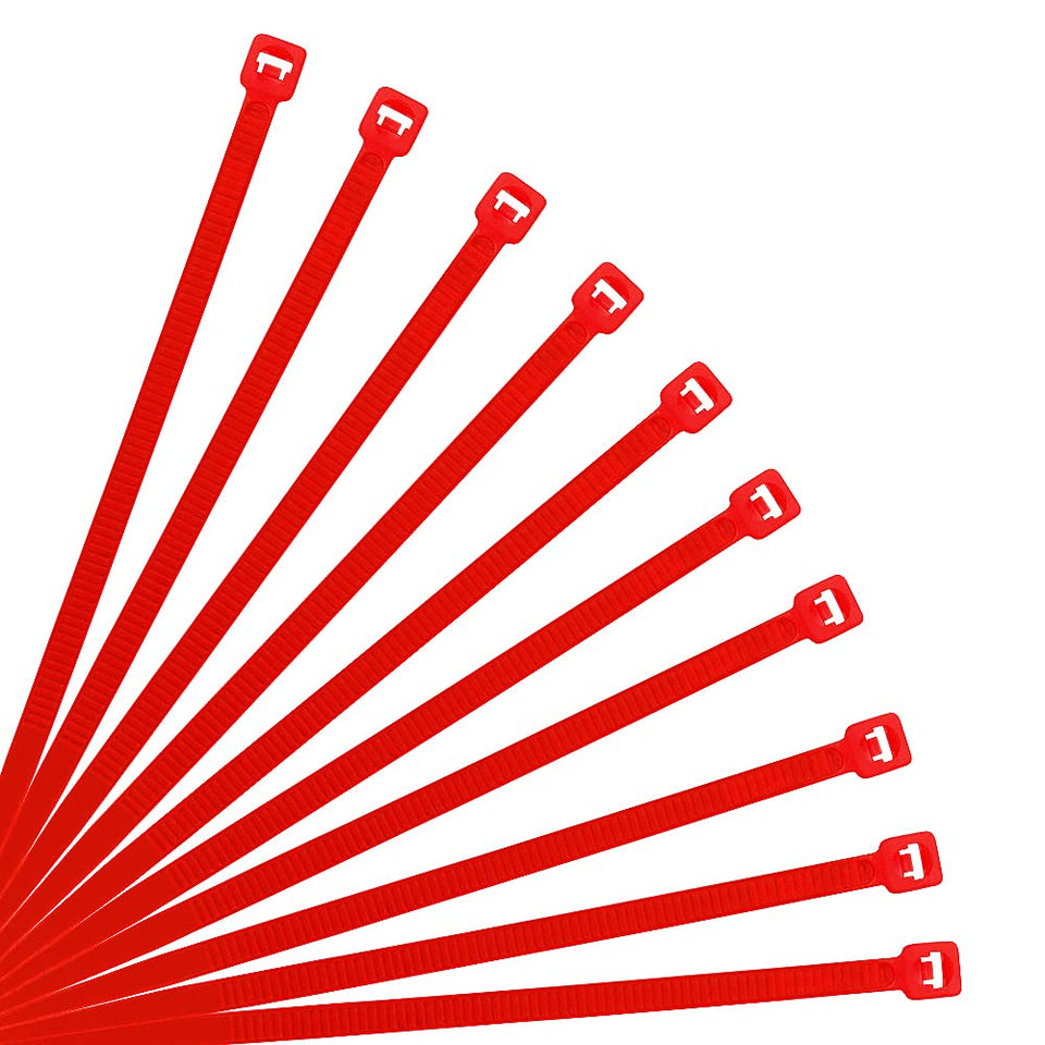 XINGO 10-inch red cable tie closeup demonstrates sturdy construction for reliable bundling.
