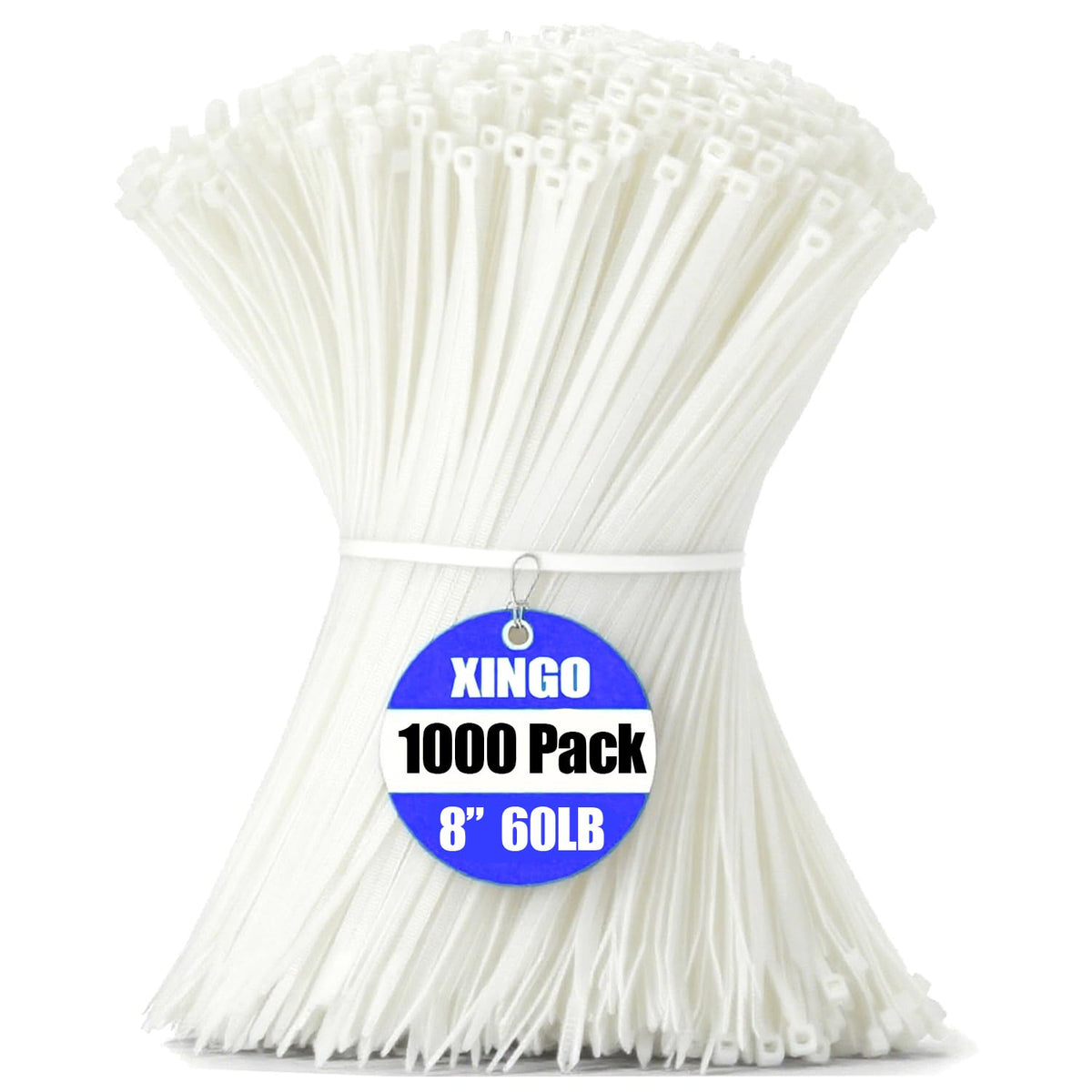 XINGO 1000 pcs white zip ties 8 inch for versatile binding