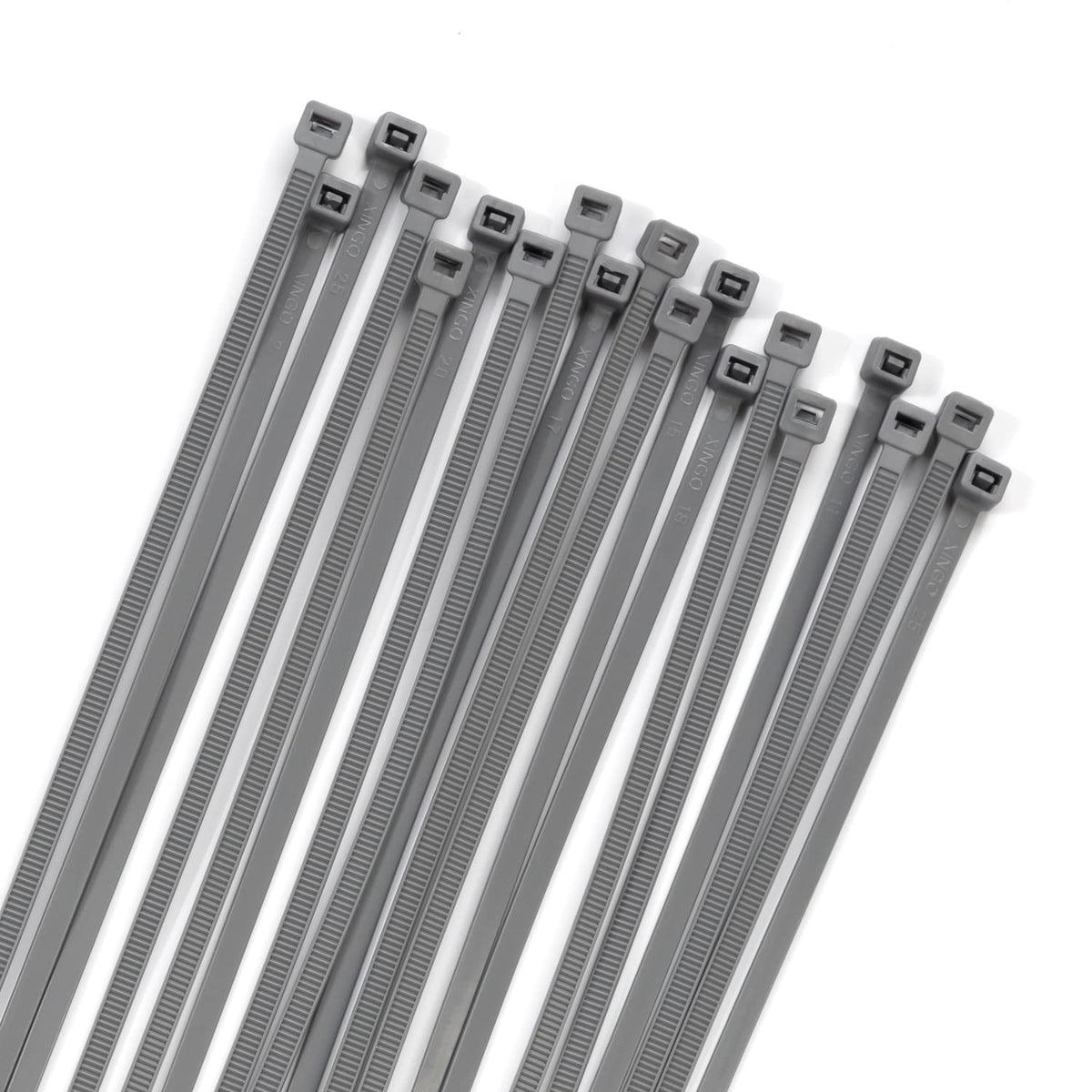 XINGO 100PCS cable zip ties in black securing cables neatly for home and office organization.