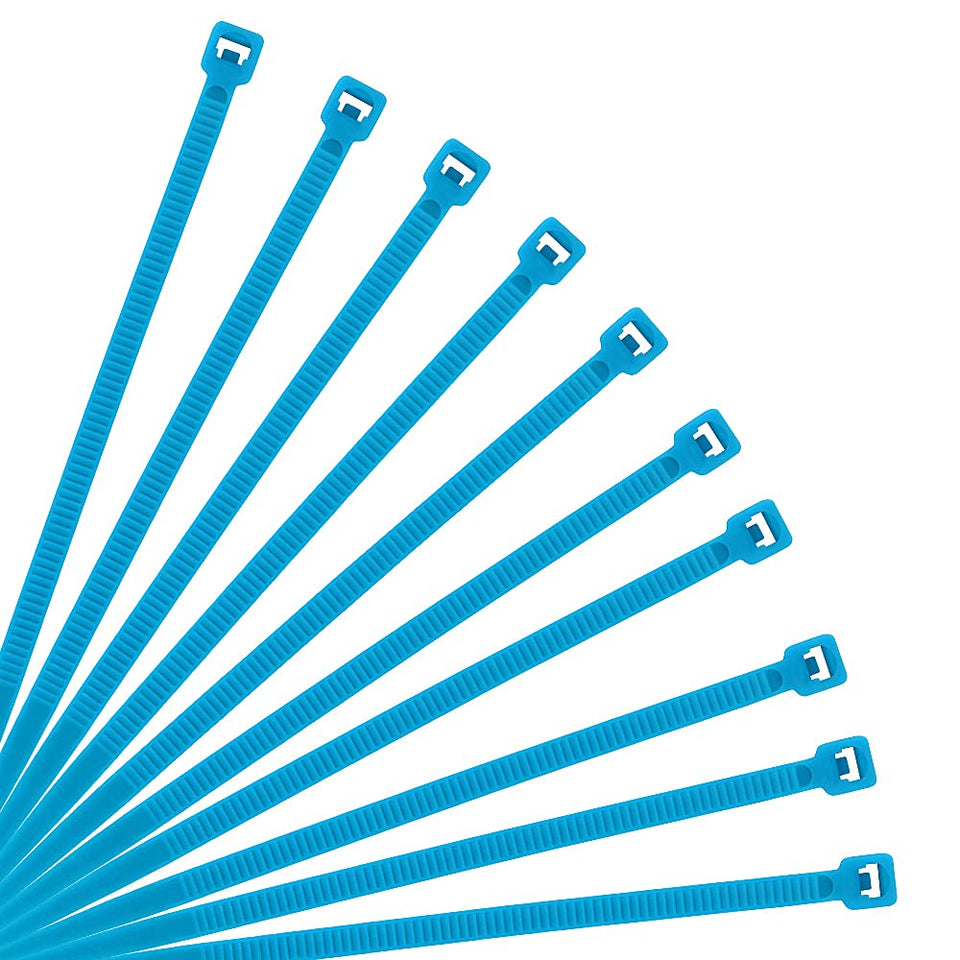XINGO 10 inch blue cable tie close-up showing sturdy self-locking mechanism