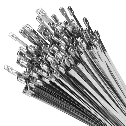 XINGO 11.8-inch metal zip ties closeup showing stainless steel strength for tough fastening