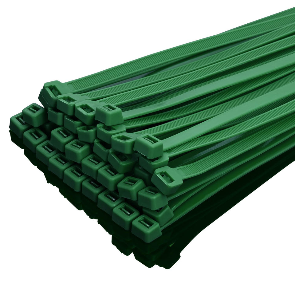 XINGO garden green zip ties bundle for outdoor cable organization.