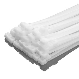 XINGO 12-inch white zip ties pack for cable organization and quick bundling.