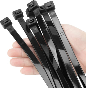 XINGO pack front view showing 500 black 12-inch ties and clear labeling benefit organization