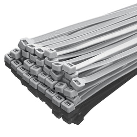 XINGO 12 inch silver zip tie closeup showing sturdy self locking fastener for reliable binding