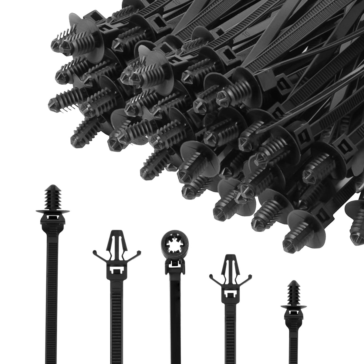 XINGO 210-pcs universal nylon push mount ties pack for versatile wiring organization.