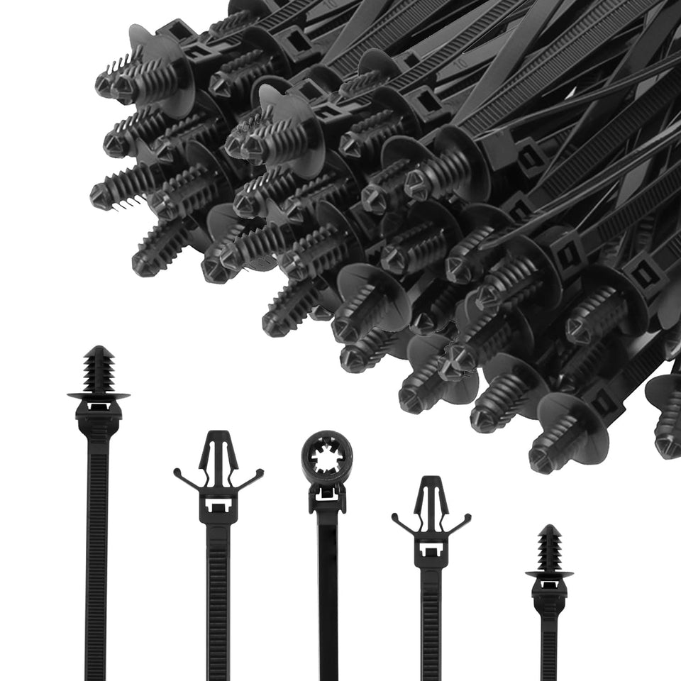XINGO 210-pcs universal nylon push mount ties pack for versatile wiring organization.