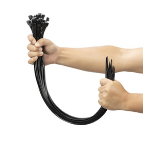 XINGO 24 inch black zip tie pack, 9mm wide, strong binding for cables.