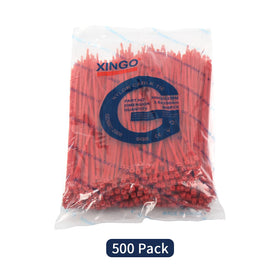 XINGO 40lbs tensile red cable tie 500-pack in use secures cables safely.