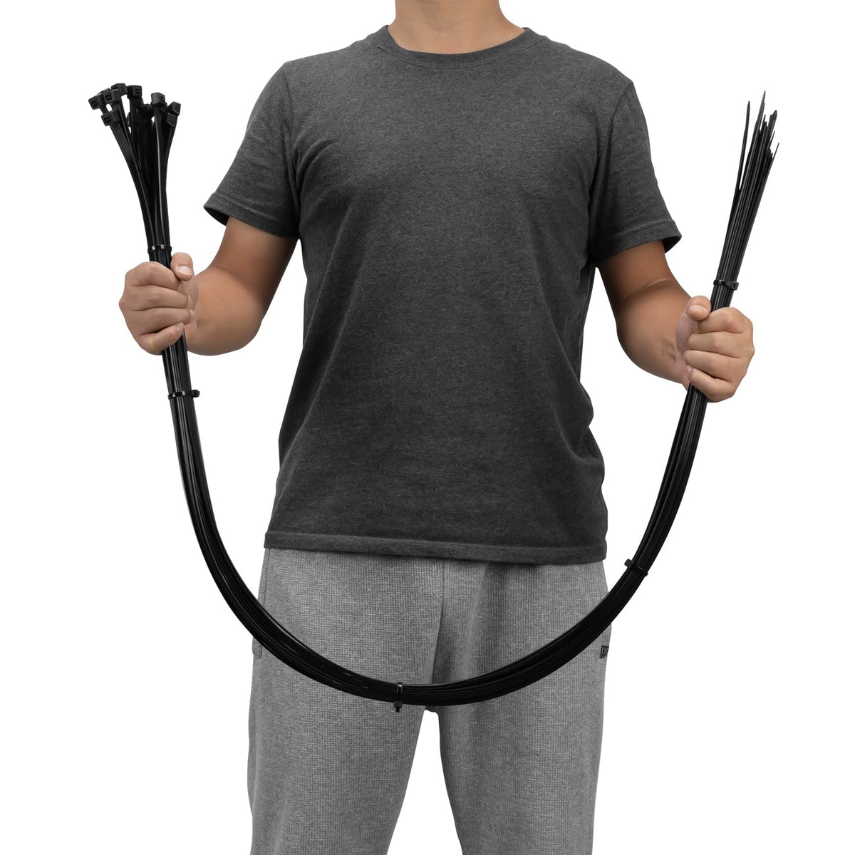 XINGO 60-inch black zip tie offers 200 lb strength for heavy-duty tasks.