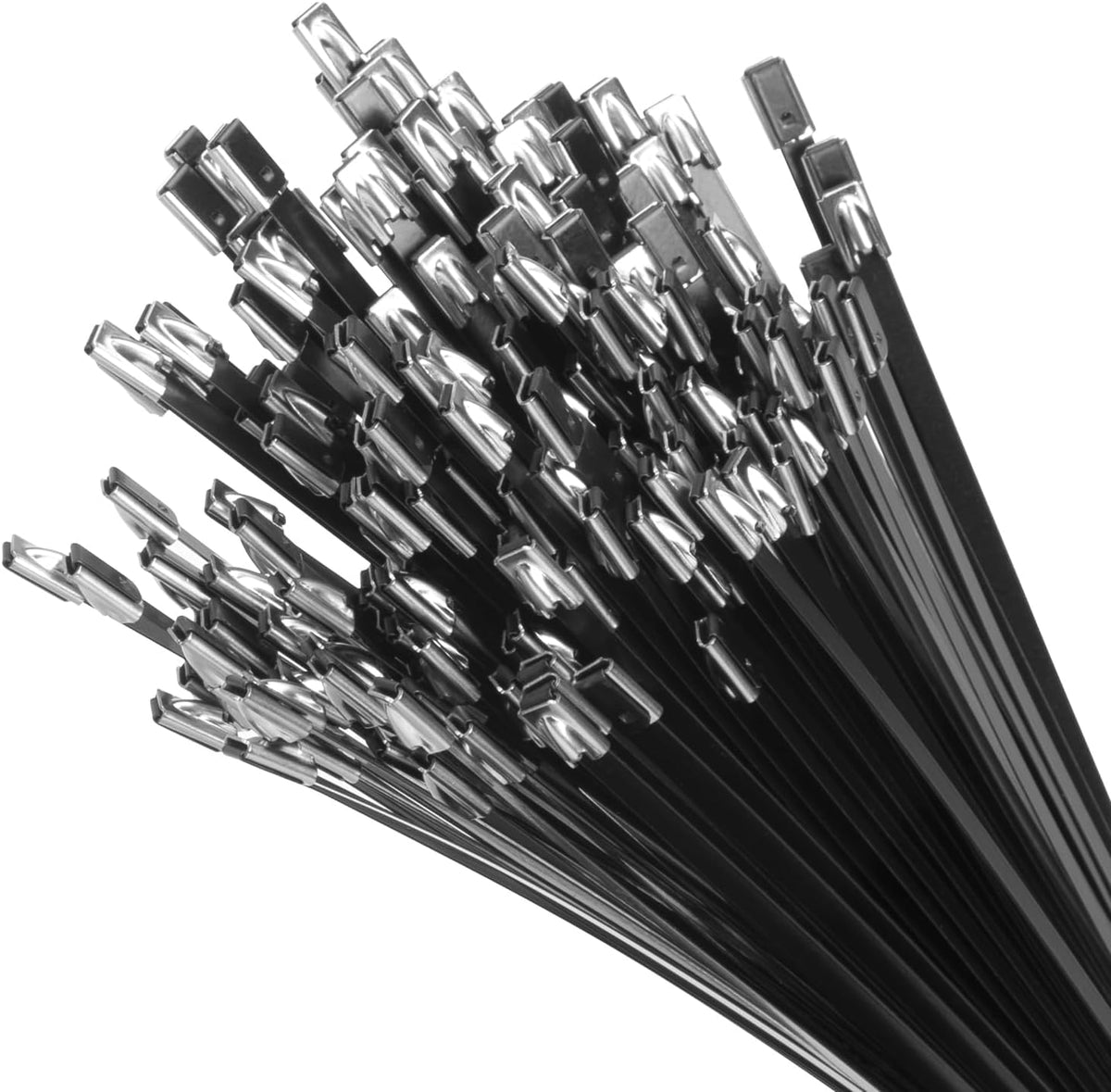 XINGO 8-inch metal zip tie close-up, rust-resistant and durable.