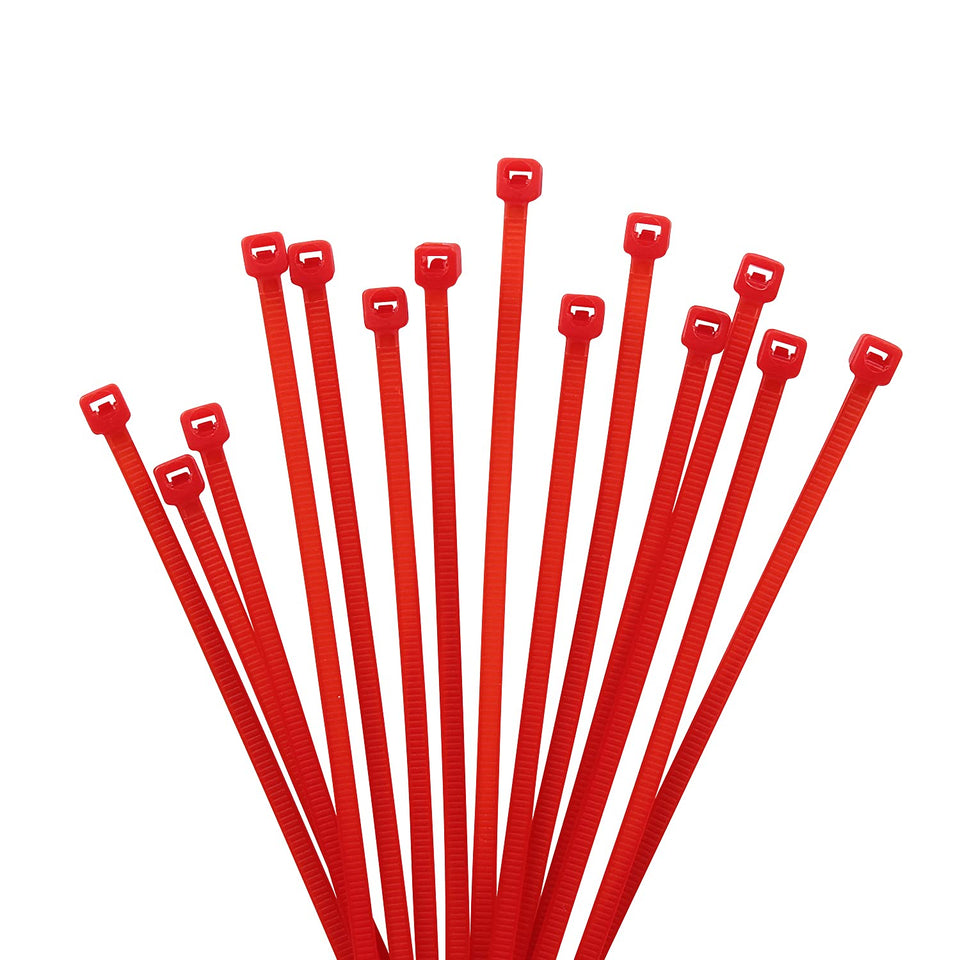 XINGO 8-inch red cable tie for tidy indoor cable organization.