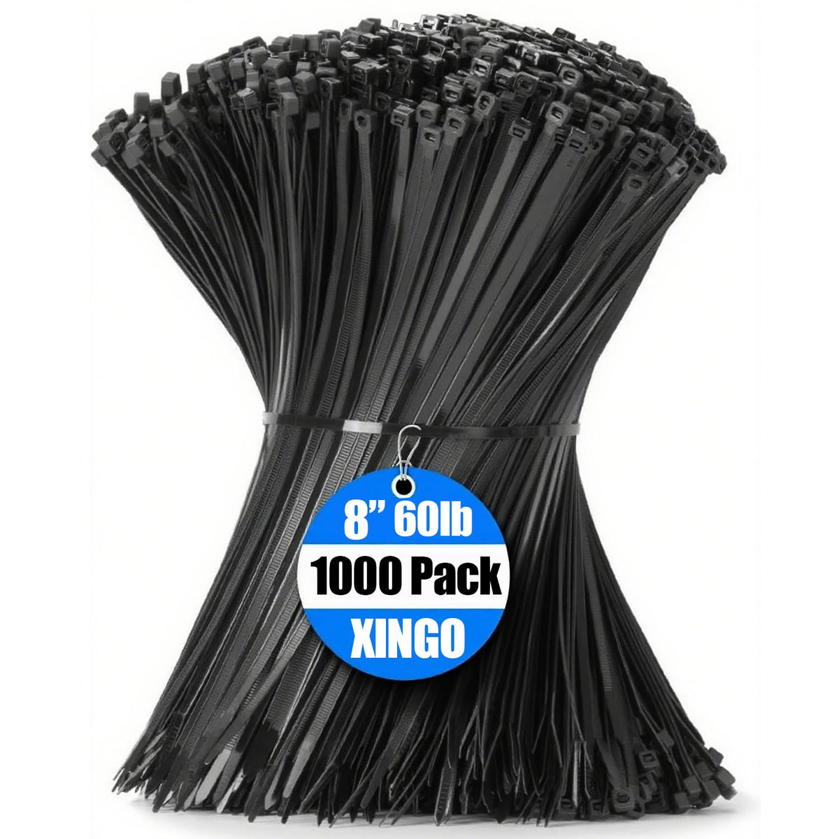 XINGO black zip tie 8-inch for secure cable management indoors or outdoors