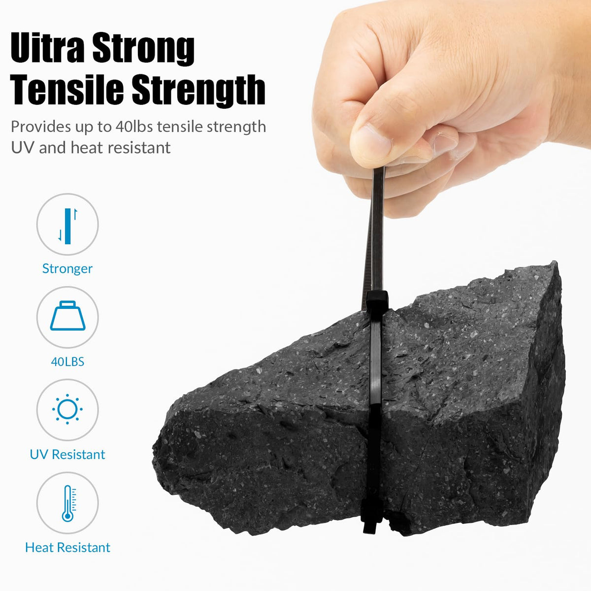 XINGO black zip ties 10-inch versatile for large cables and ducts.