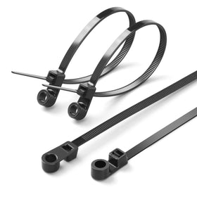 XINGO black zip ties with screw-hole for versatile mounting and organization