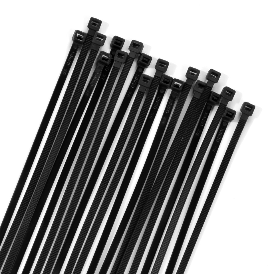 XINGO 12-inch black cable tie securing cables with a strong hold.