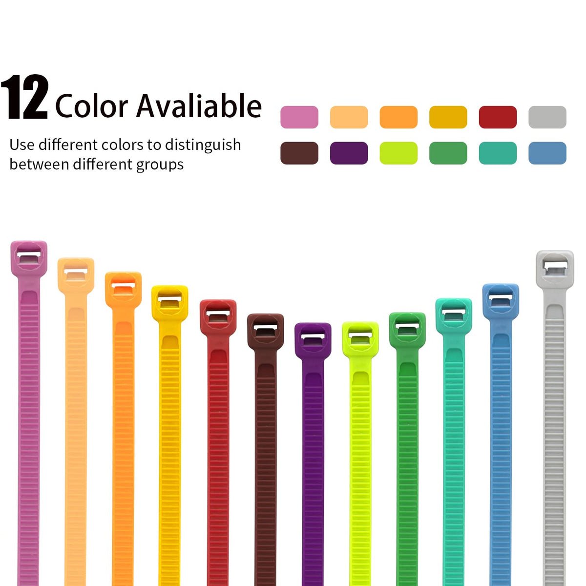 XINGO multicolor zip ties spread to show color variety for easy visual sorting