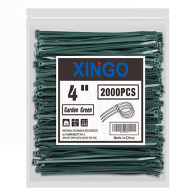XINGO front packaging showing 2000 green zip ties and clear count benefit