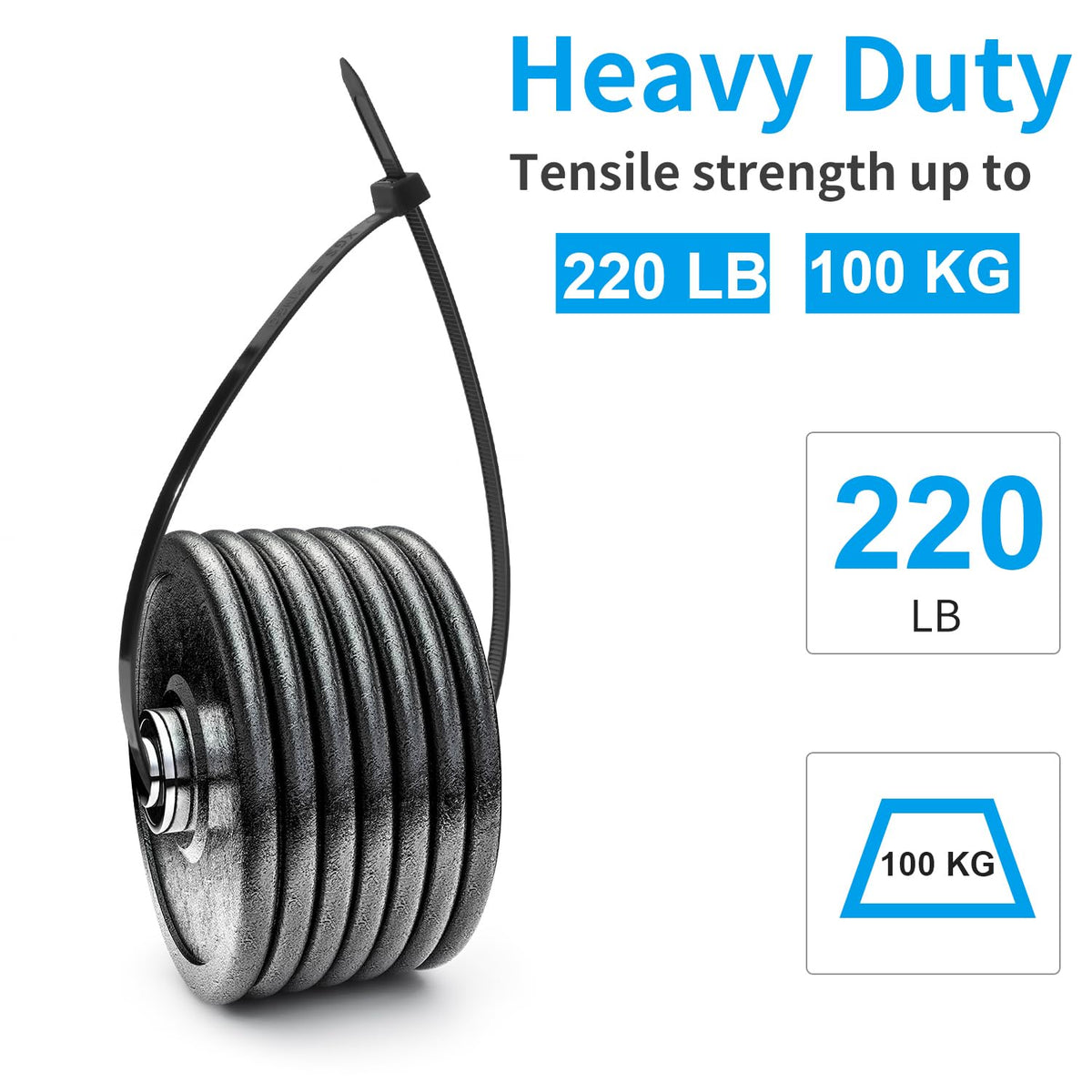 XINGO zip tie holding heavy load to demonstrate strong 220lb capacity