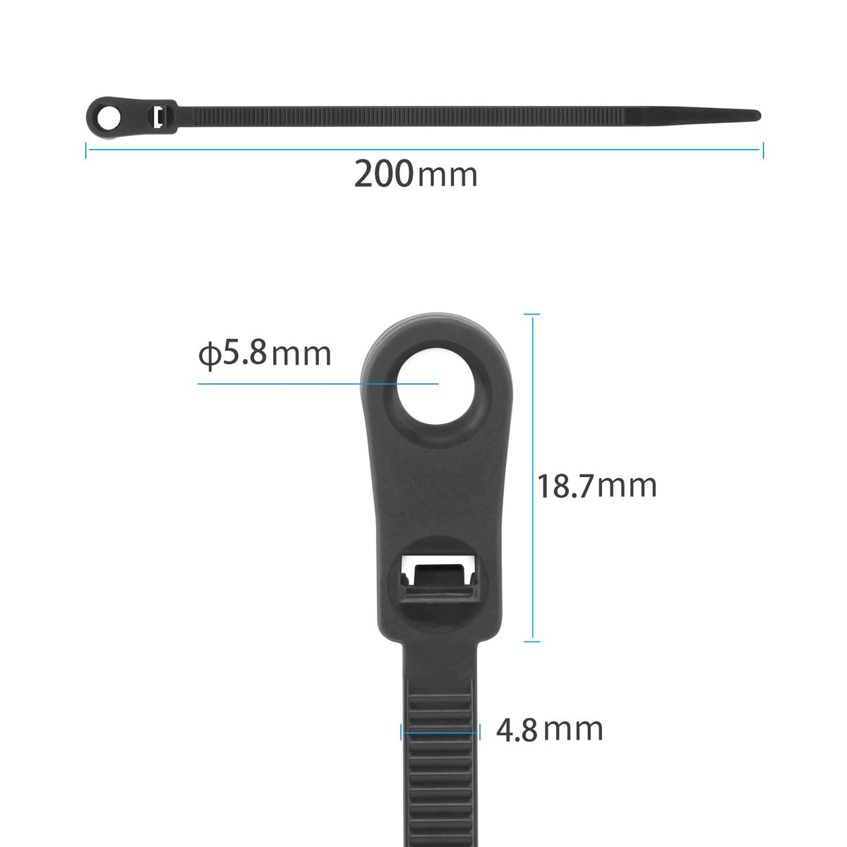 XINGO screw-hole zip tie showing mounting eyelet for extra security
